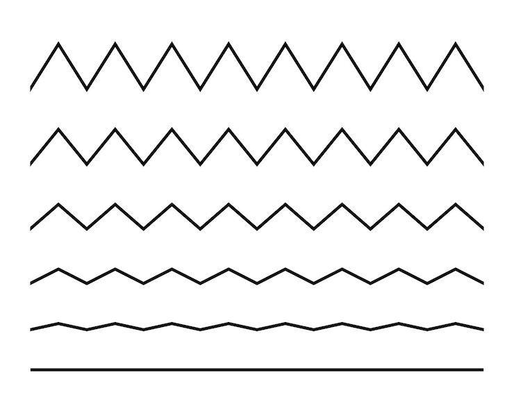 Vector gratuito conjunto de líneas de onda sin costuras en zigzag borde de línea horizontal negra ondulada subrayado del marco vector de trazo