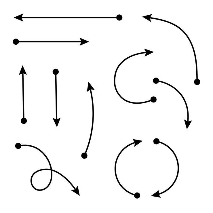 Vector gratuito conjunto de líneas terminadas en puntos y flechas