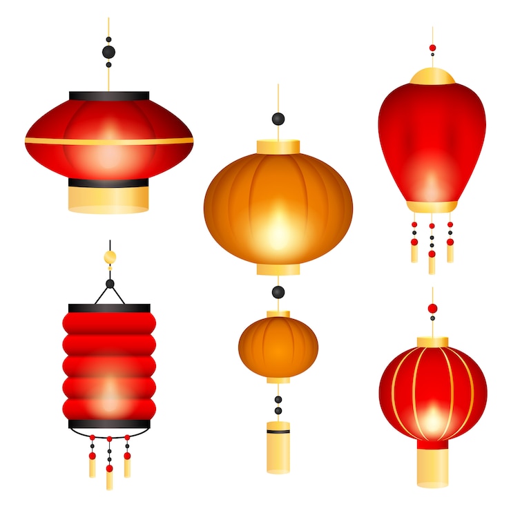 Vector gratuito conjunto de linternas chinas