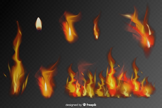 Vector gratuito conjunto de llamas de fuego realistas