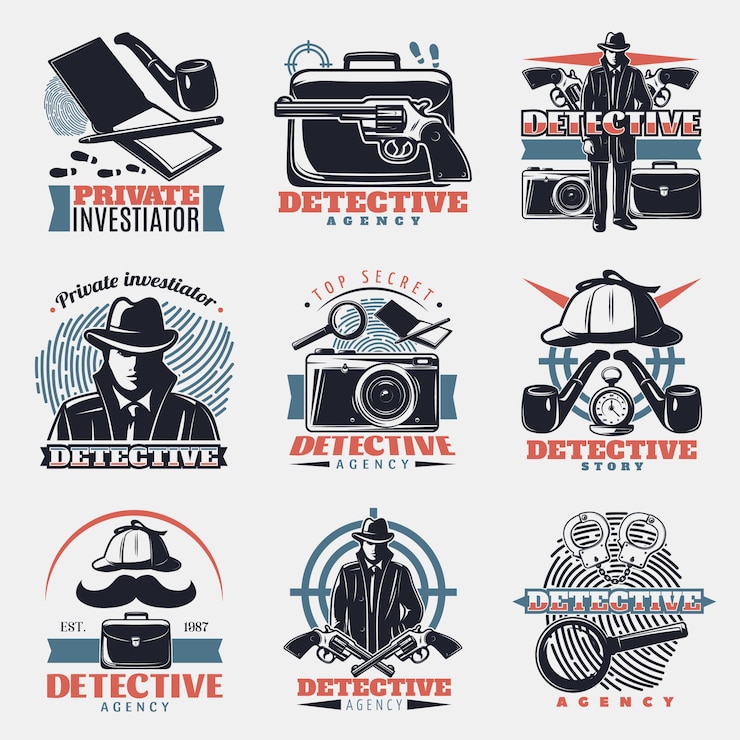 Vector gratuito conjunto de logo detective vintage