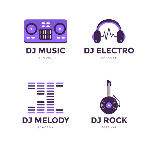 Conjunto de logo de dj de diseño plano