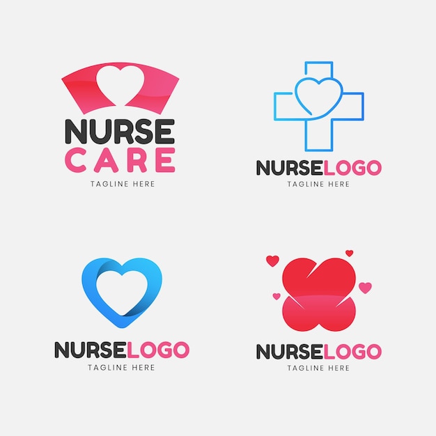 Conjunto de logo de enfermera de diseño plano