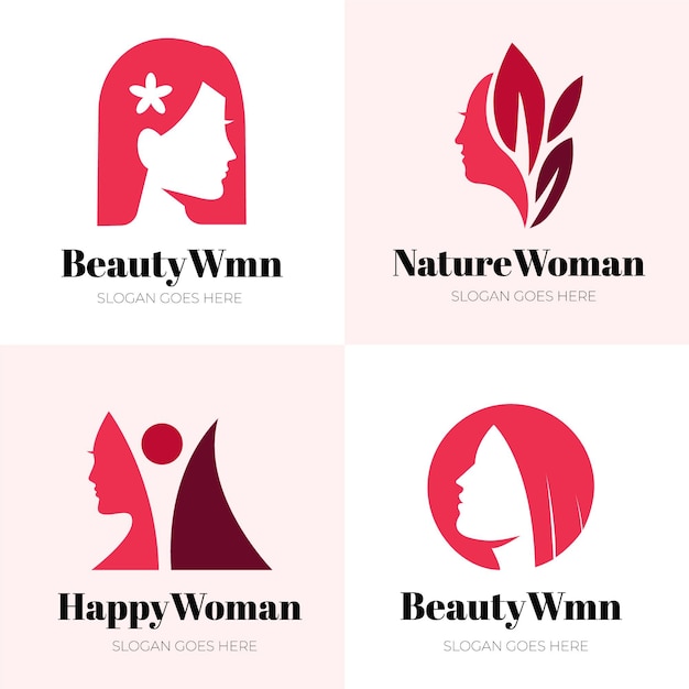 Conjunto de logo de mujer plana