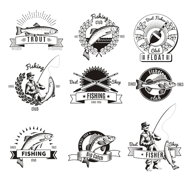 Conjunto de logo de pesca vintage