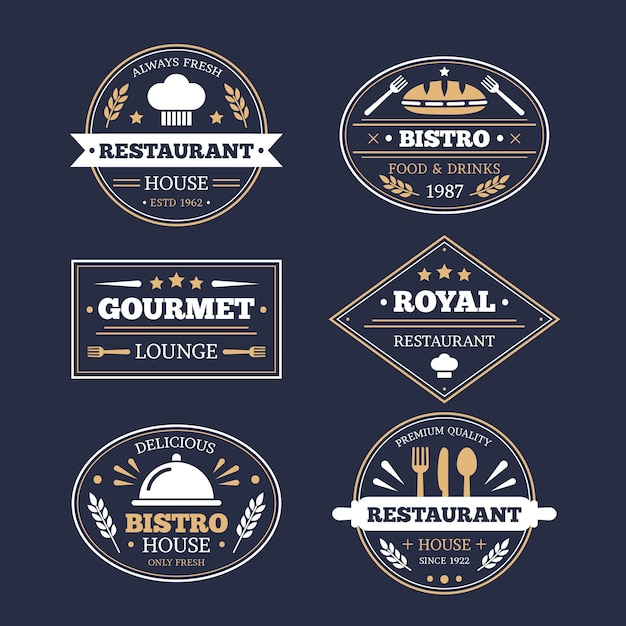 Vector gratuito conjunto de logo vintage de restaurante