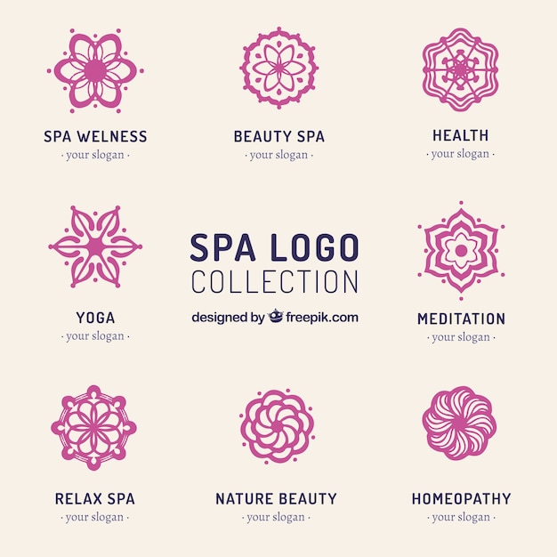 Vector gratuito conjunto de logos de centros de spa en estilo plano