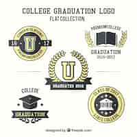 Vector gratuito conjunto de logos de graduación negros y amarillos