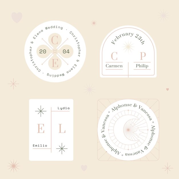 Conjunto de logotipo de boda dibujado a mano