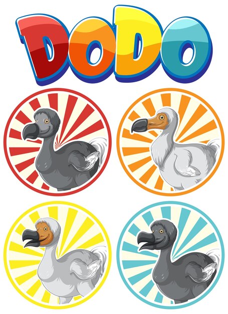 Vector gratuito conjunto de logotipo de dibujos animados de animales de extinción de aves dodo