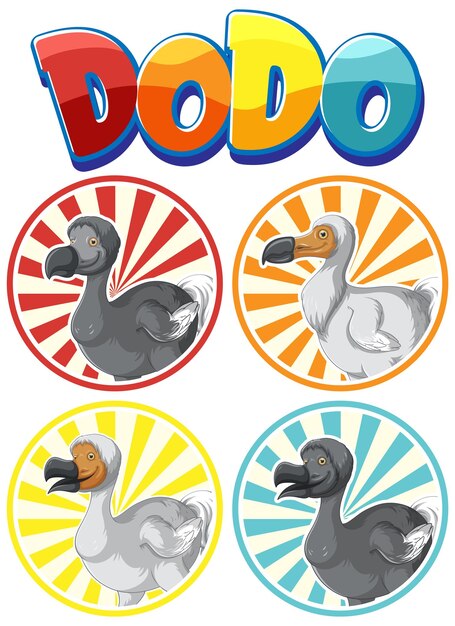 conjunto de logotipo de dibujos animados de animales de extinción de aves dodo