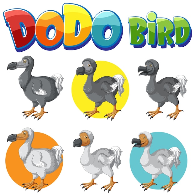 Vector gratuito conjunto de logotipo de dibujos animados de animales de extinción de aves dodo