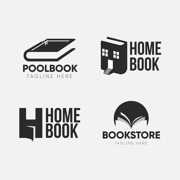 Vector gratuito conjunto de logotipo de libro de diseño plano