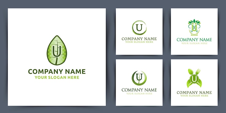 Vector gratuito conjunto de logotipo de monograma de letra inicial de colección con ilustración de vector de diseño de logotipo de semilla de cuenco de hoja