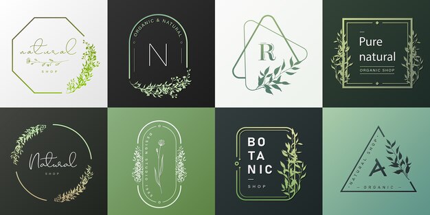 Conjunto de logotipo natural y orgánico para branding, identidad corporativa.