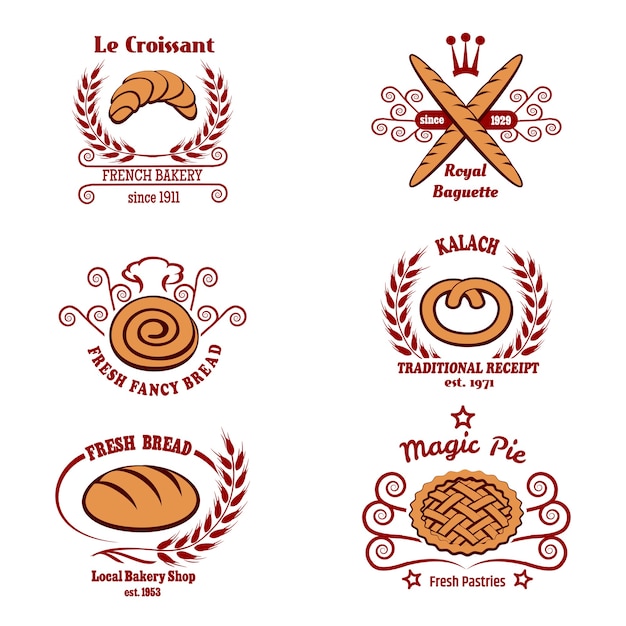 Conjunto de logotipo de pan de panadería. vector gratuito