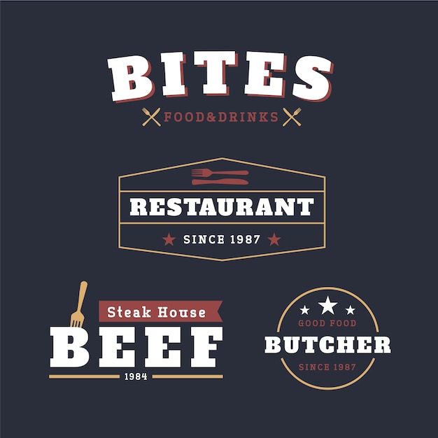 Vector gratuito conjunto de logotipo de restaurante retro