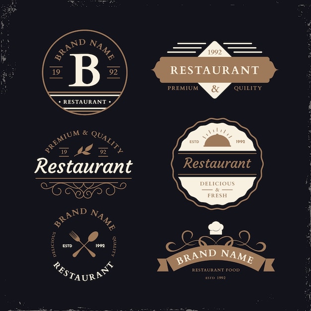 Conjunto de logotipo retro restaurante