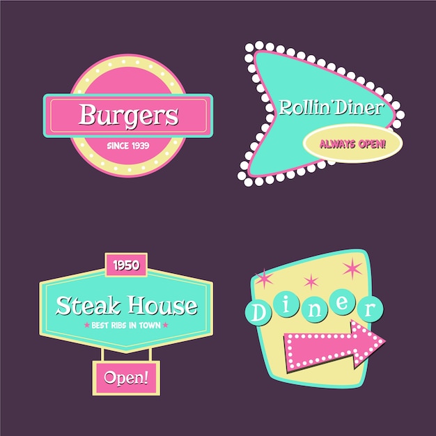 Vector gratuito conjunto de logotipo retro restaurante