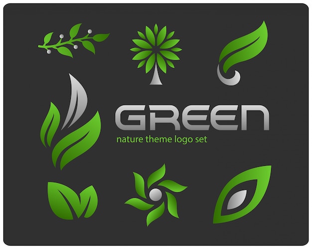 Conjunto de logotipo de tema de naturaleza verde