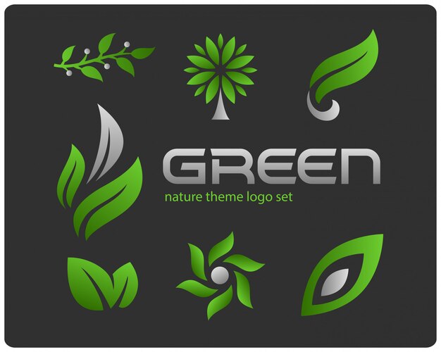 Conjunto de logotipo de tema de naturaleza verde