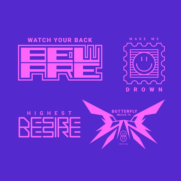 Conjunto de logotipo y2k de diseño plano