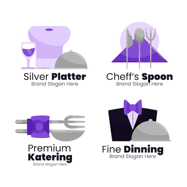 Conjunto de logotipos de catering de diseño plano