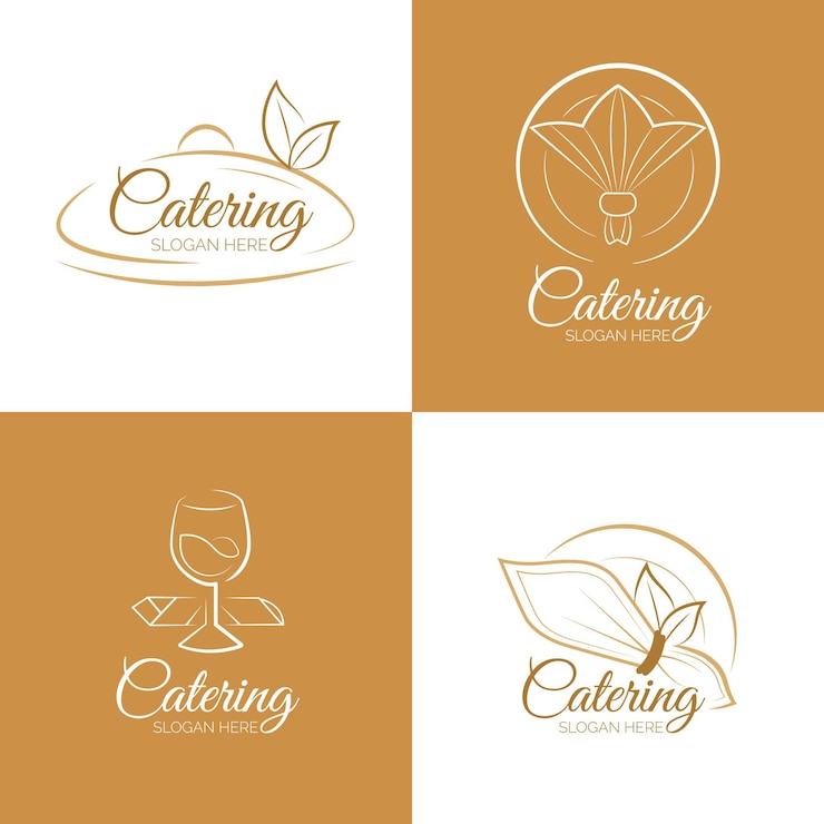 Vector gratuito conjunto de logotipos de catering plano lineal.
