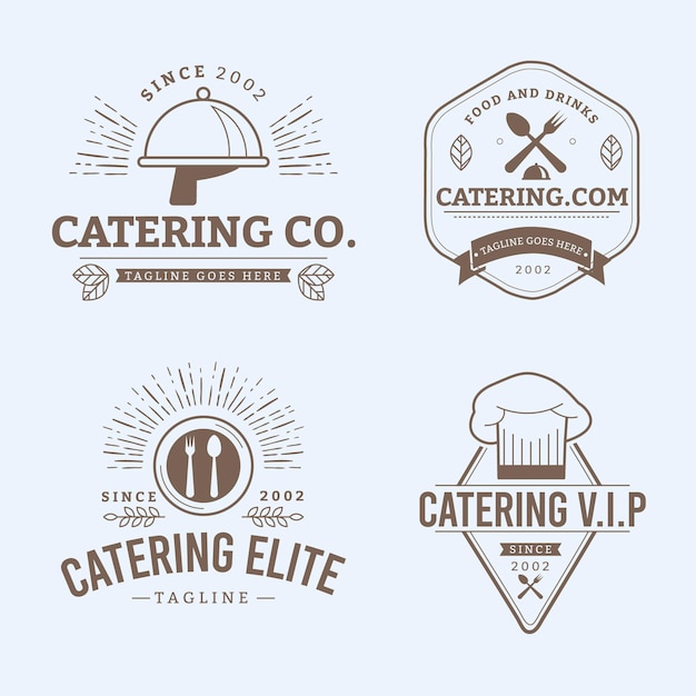 Vector gratuito conjunto de logotipos de catering plano lineal.