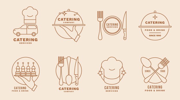 Conjunto de logotipos de catering plano lineal.