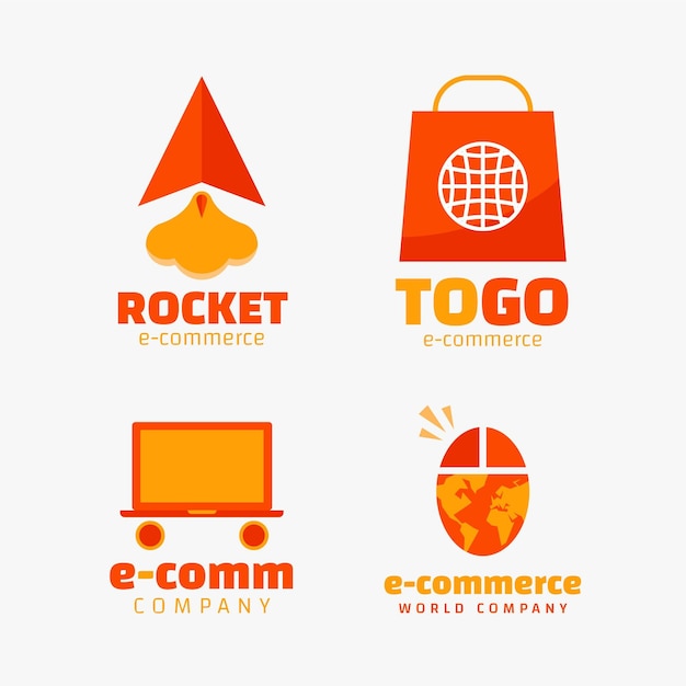 Conjunto de logotipos de comercio electrónico de diseño plano.