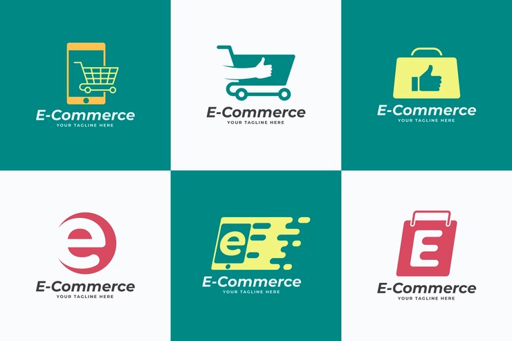Vector gratuito conjunto de logotipos de comercio electrónico de diseño plano.