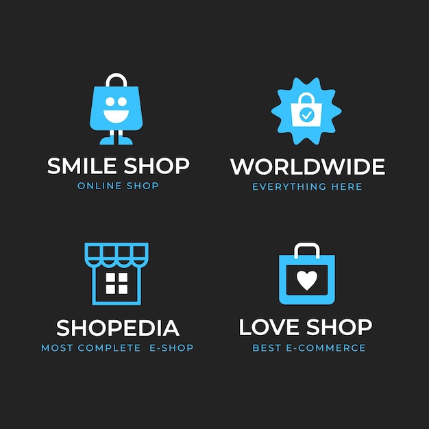 Conjunto de logotipos de comercio electrónico de diseño plano.