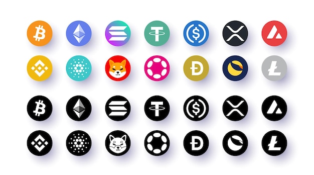 Conjunto de logotipos de criptomonedas populares