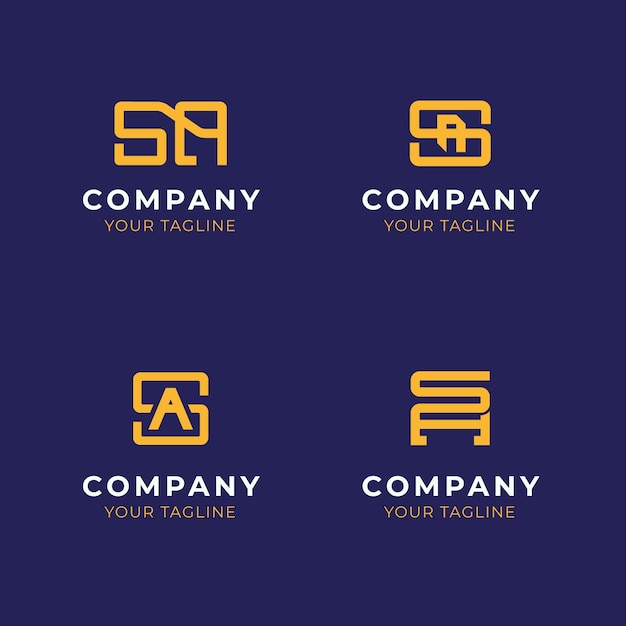 Conjunto de logotipos con diseño plano y monograma