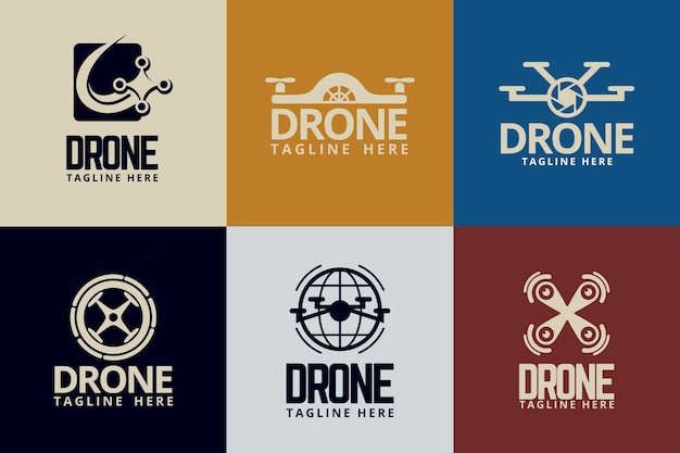 Conjunto de logotipos de drones de diseño plano