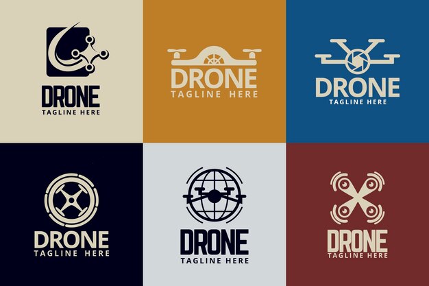 Conjunto de logotipos de drones de diseño plano