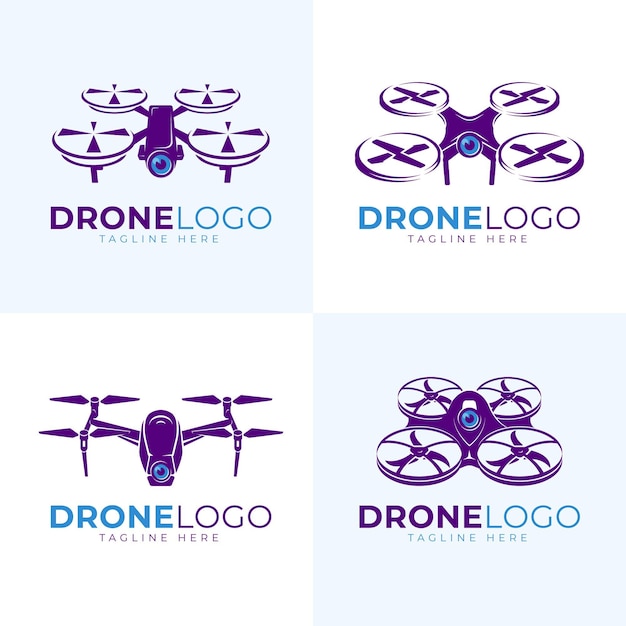 Conjunto de logotipos de drones planos