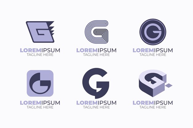 Conjunto de logotipos de letra g de diseño plano