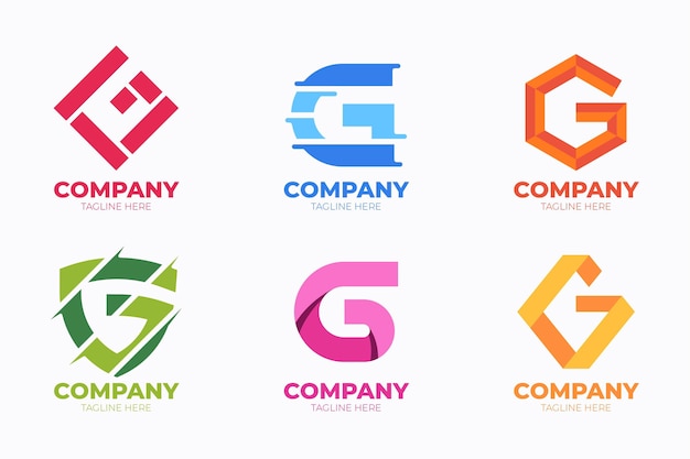 Conjunto de logotipos de letra g de diseño plano