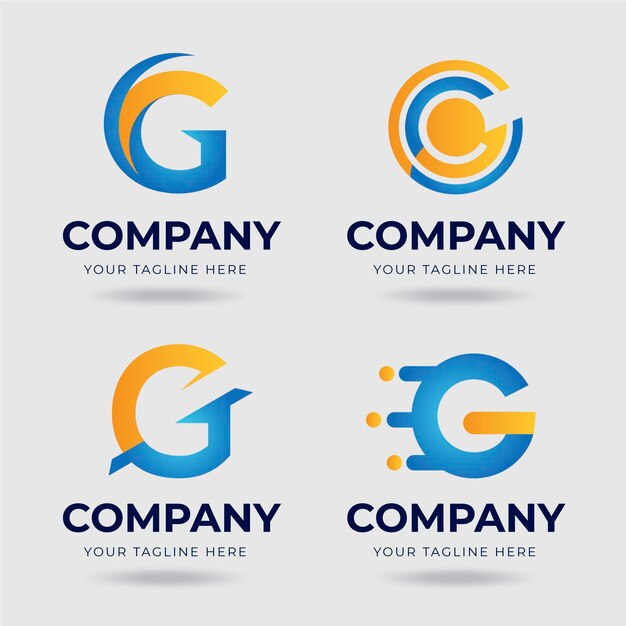 Conjunto de logotipos de letras g degradado