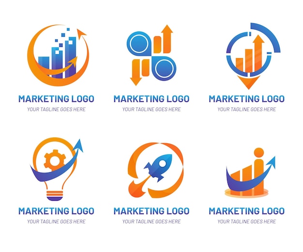 Conjunto de logotipos de marketing de colores degradados vector gratuito