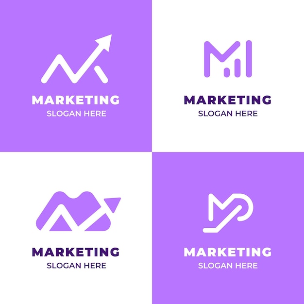 Conjunto de logotipos de marketing de diseño plano