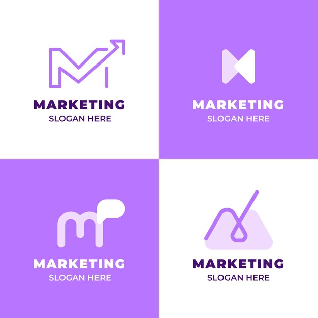 Conjunto de logotipos de marketing de diseño plano