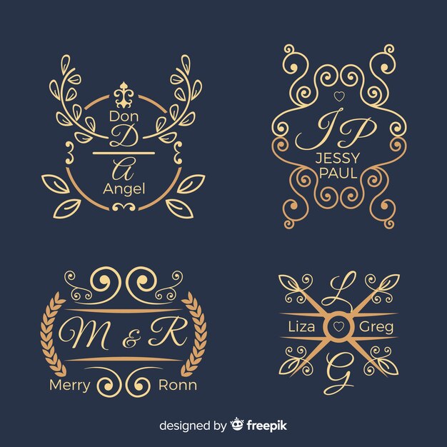 Conjunto de logotipos de monograma de boda
