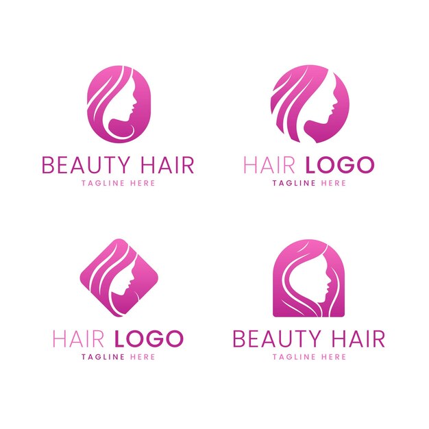 Conjunto de logotipos de peluquería dibujados a mano plana