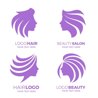 Conjunto de logotipos de peluquería dibujados a mano plana