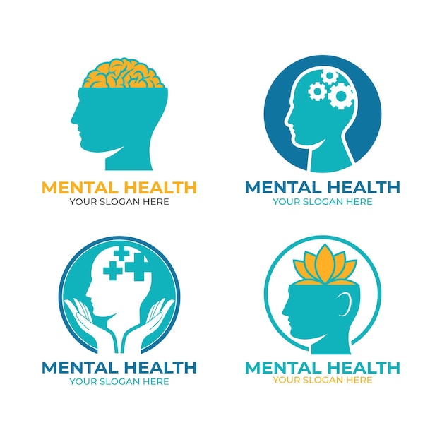 Vector gratuito conjunto de logotipos planos de salud mental