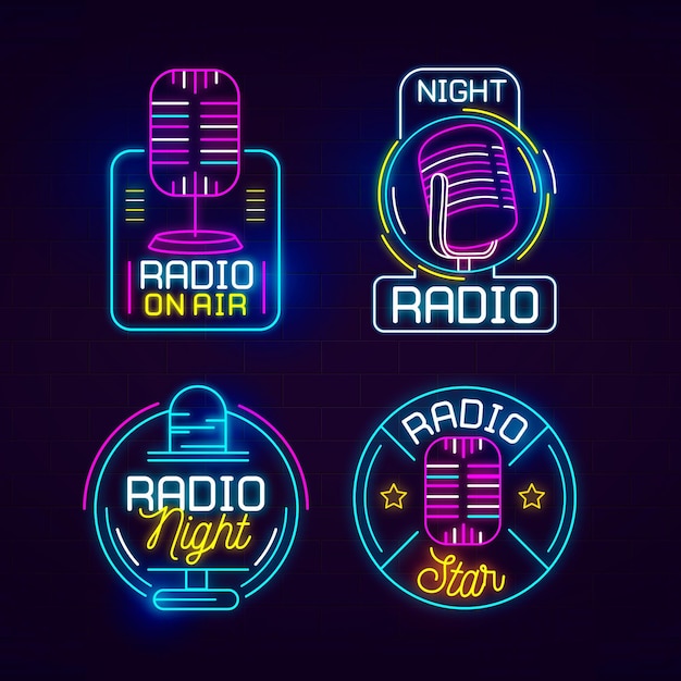 Vector gratuito conjunto de logotipos de podcast de neón