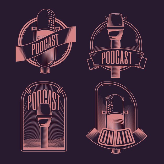 Conjunto de logotipos de podcast vintage